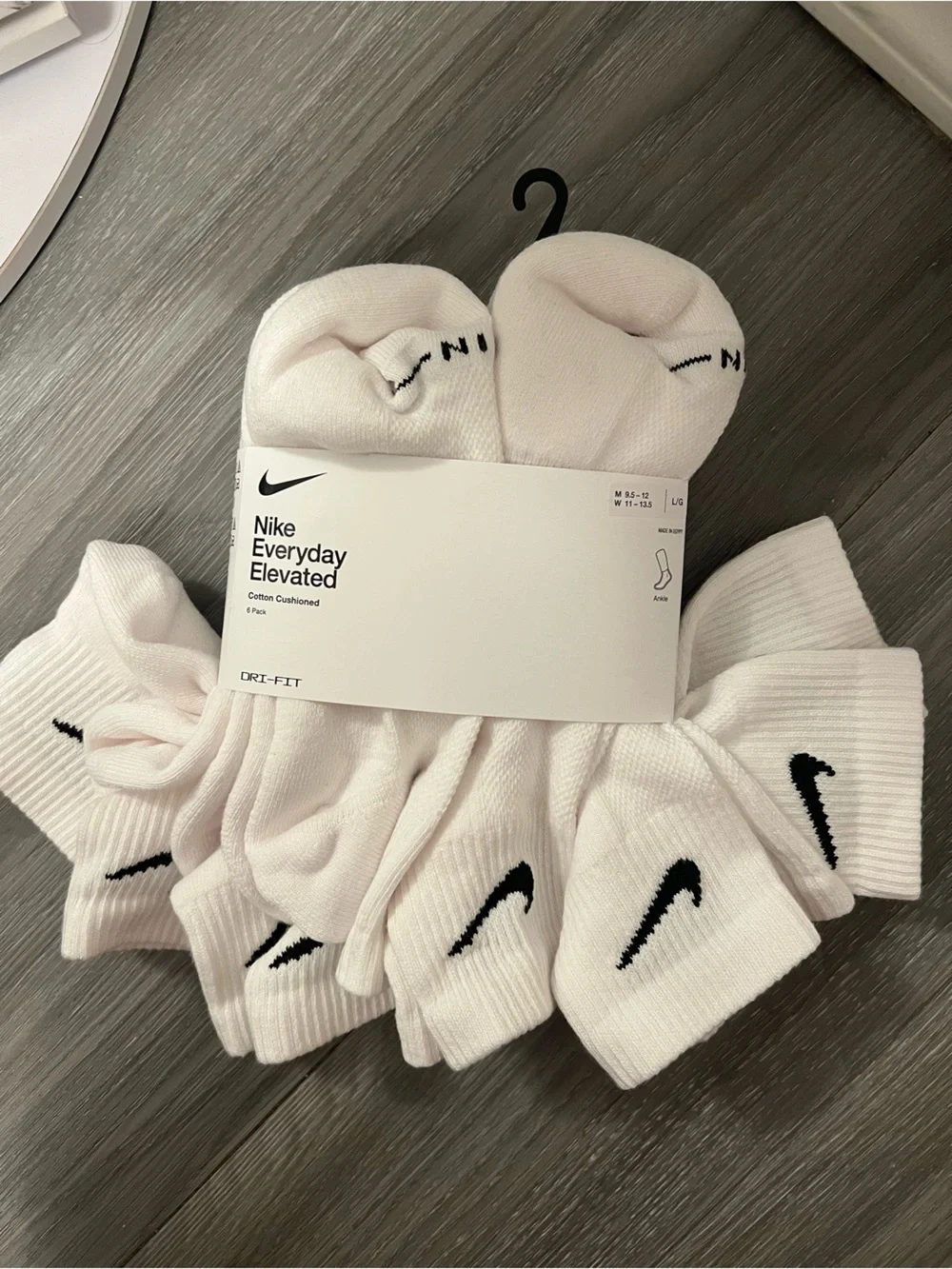 Nike White Crew Athletic Socks with Black Swoosh (6-Pack)